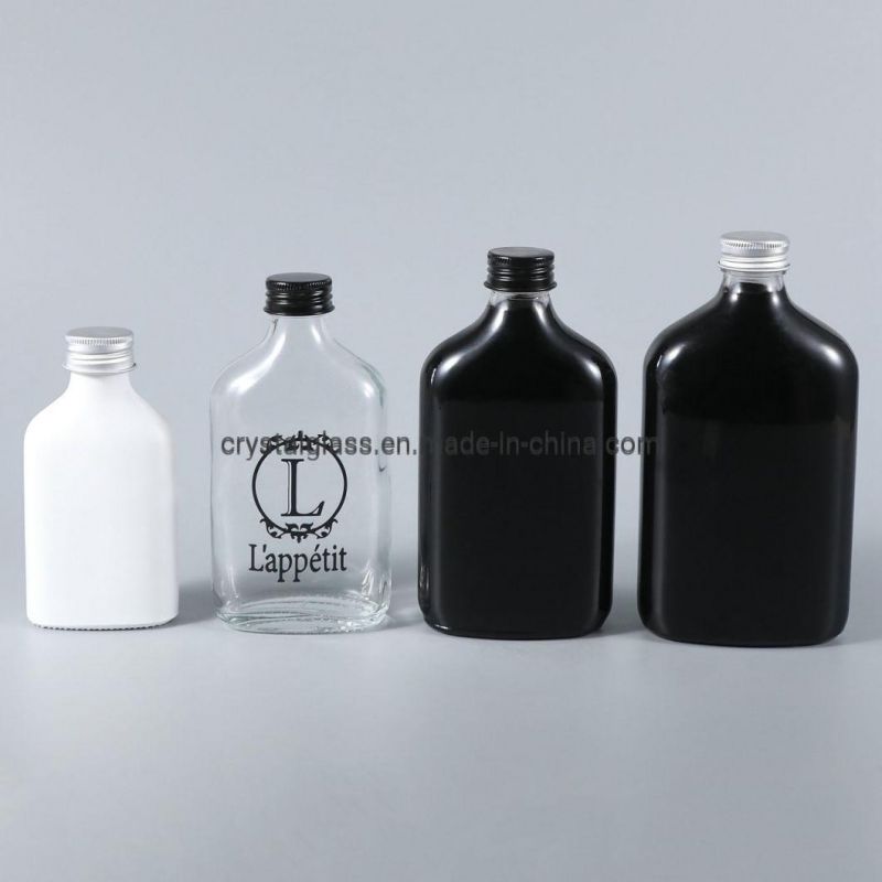 200ml 6oz Flat Transparent Glass Flask Bottle with Aluminium Lid