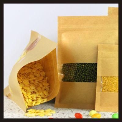 Resealable Kraft Paper Packaging Bag with Window for Cereals, Candly, Tea