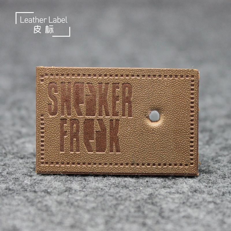 Customized Brand Embossed Printed PU Leather Hangtag