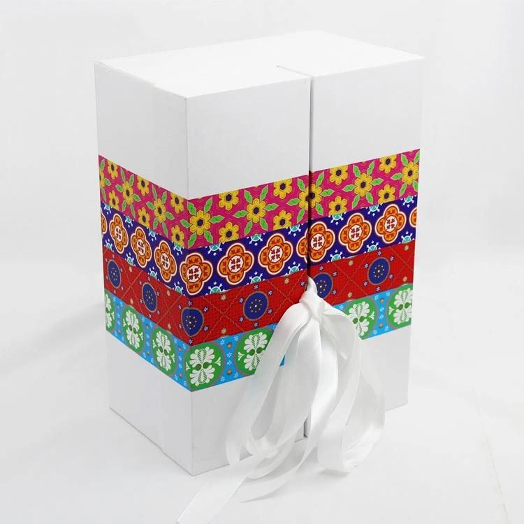Custom Fine Quality Luxury Cardboard Magnetic Closure Flip Gift Boxes with Ribbon