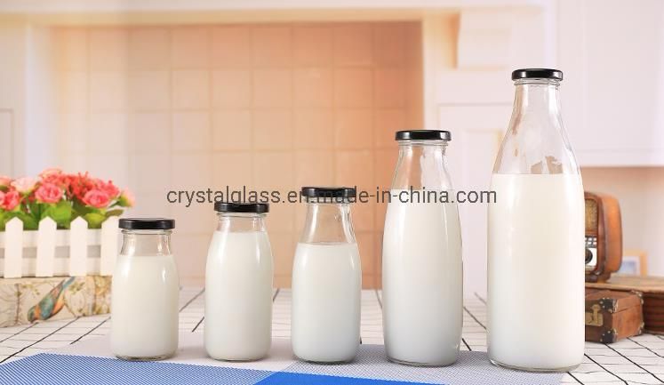 100ml 200ml 250ml 500ml Empty Clear Glass Milk Juice Beverage Bottle with Metal Cap