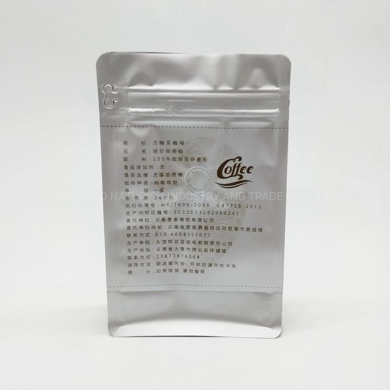 Wholesale Golden or Silver Flat Bottom Coffee Plastic Bag with Valve for Sales