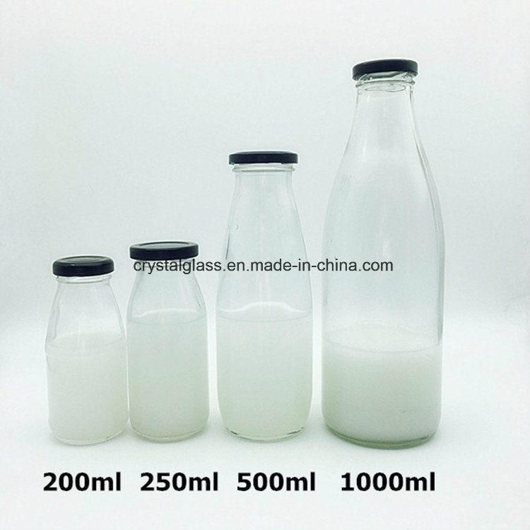 200ml 250ml 500ml Fresh Clear Glass Milk Yogurt Glass Bottle with Cap Lids