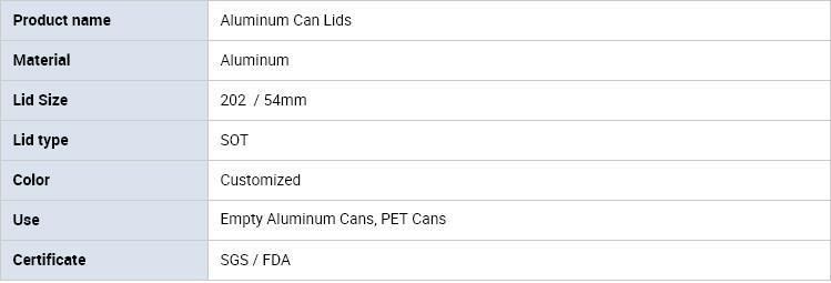 High Quality Aluminun Can Lids with FDA Certificate