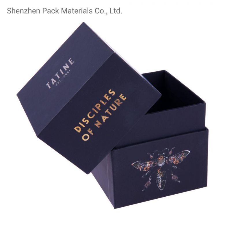 Lid Base Luxury Stock Embossing Hot Stamping Pattern Custom Packaging Black Cardboard Box