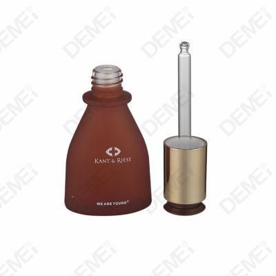 30ml Cosmetic Packaging White Flat Triangular Glass Dropper Bottles with Rotary Button Silver Aluminum Pipette Dropper