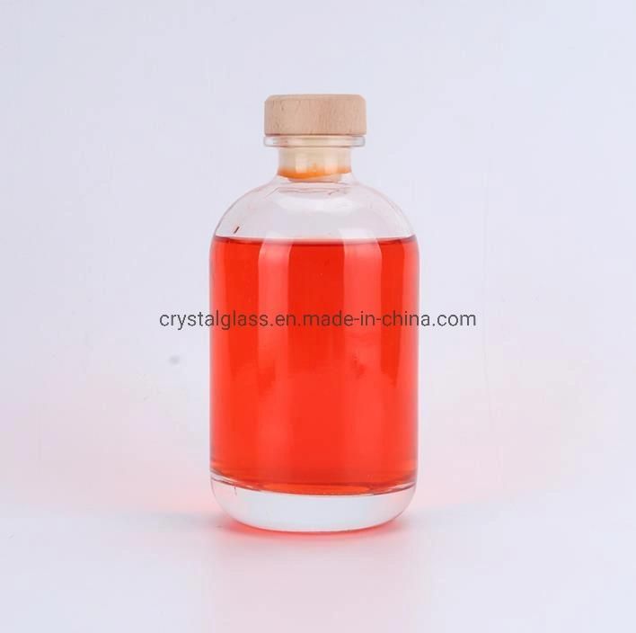 250ml 500ml Round Glass Juice Bottle with Rubber Stopper Beverage Bottle Logo Custom