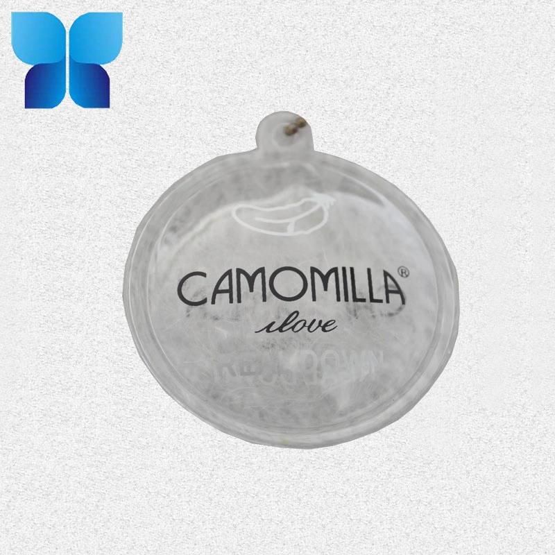 Customized Garment Circle Feather Filling Transparent PVC Tag