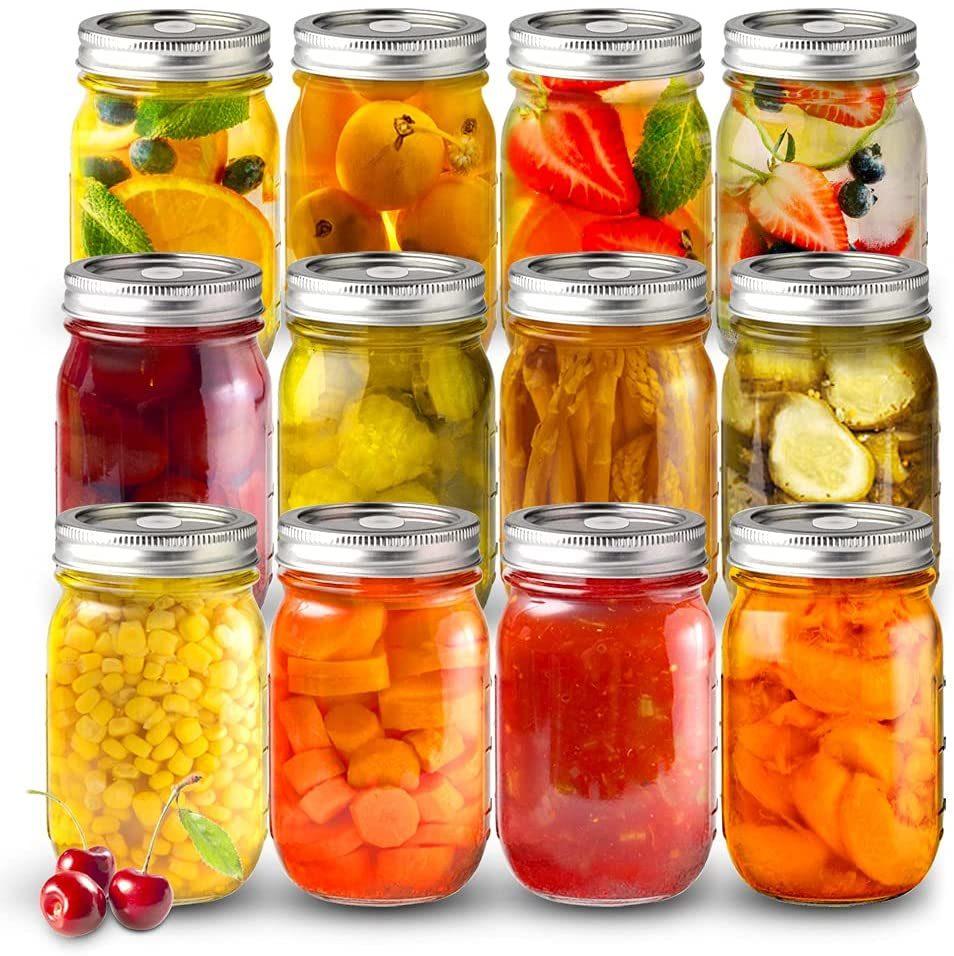 8oz 12oz 16oz 32oz Empty Wide Mouth Mason Jar Glass Honey Beverage Jam Jar with Metal Lids