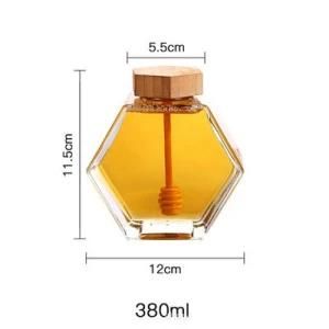 Wholesale Glass Honey Jar Six Corners Clear Honey Bottle with Wood Cap and Rod From China Bottler