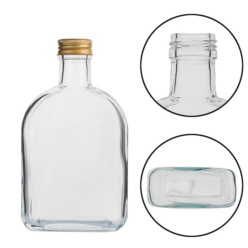 Glass Bottle for Liquor Hip Flask Flat Glass Cold Brew Coffee Juice Glass Wine Whiskey Bottle with Lids