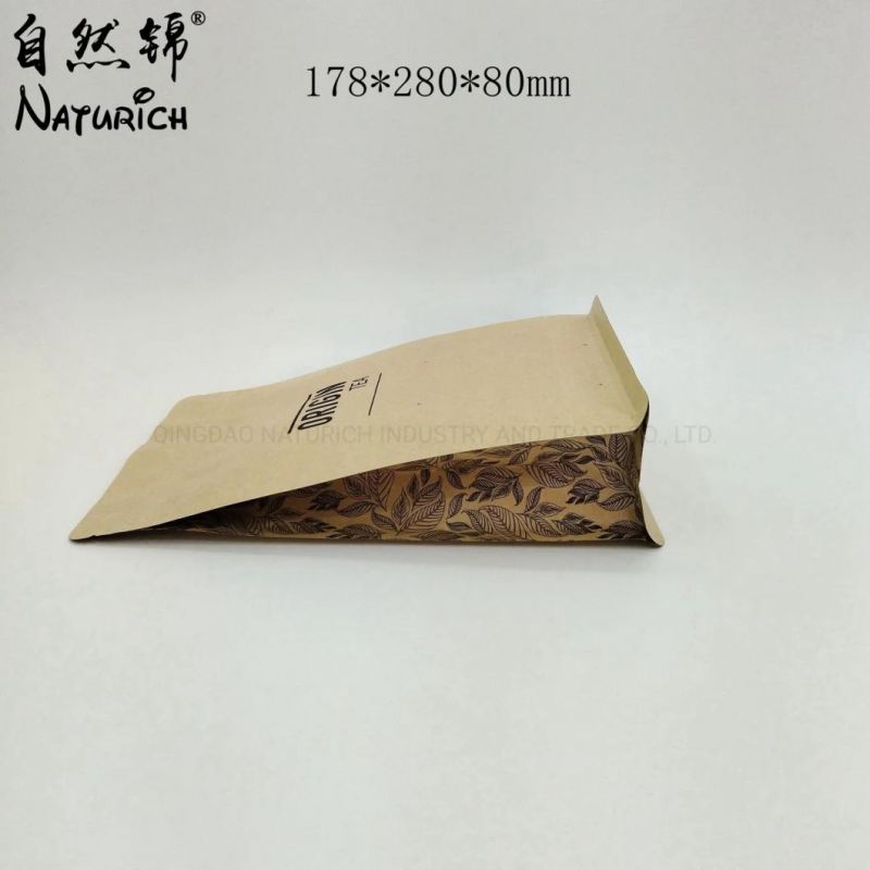 Aluminum Foil Kraft Paper Bag with Valve Kraft Coffee Bag Quad Seal Aluminum Foil Food Packing Pouch