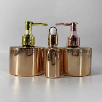 200ml Customized Rose Gold Color Lotion Glass Cosmetic Bottle with Pump Dispenser