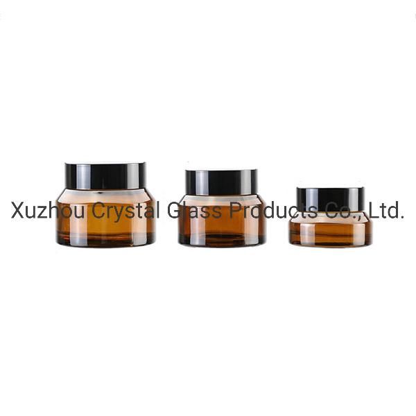 4oz Amber Round Glass Jars Containers Cosmetic Jar with Wood Grain Lids