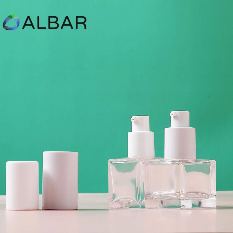 Square Cubic Ice Clear Glass Bottles with Plastic Press Caps for Cream