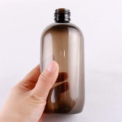 Custom Logo Clear Amber Empty 250ml Lotion Bottle Unique Plastic Pet Hair Shampoo Soap Bottles with Pump