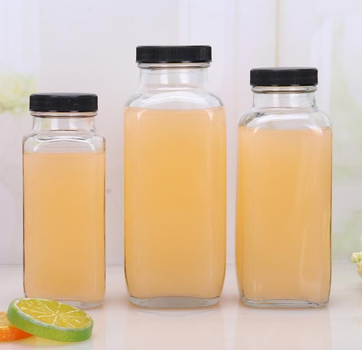 250ml 350ml 500ml French Square Bottle Wide Mouth Octagonal Glass Bottle for Milk Juice Packing