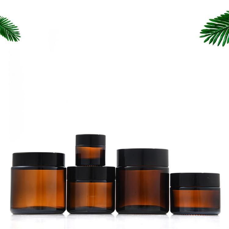 50ml 60ml 100ml Empty Amber Cosmetic Cream Jar with Black Lid Wholesale