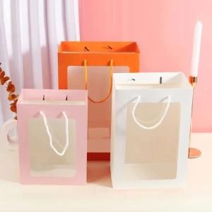 Net Red Window Transparent Flower Bag Bouquet Packaging Gift Paper Bag Mother&prime;s Day Gift Bag Open Window Tote Bag