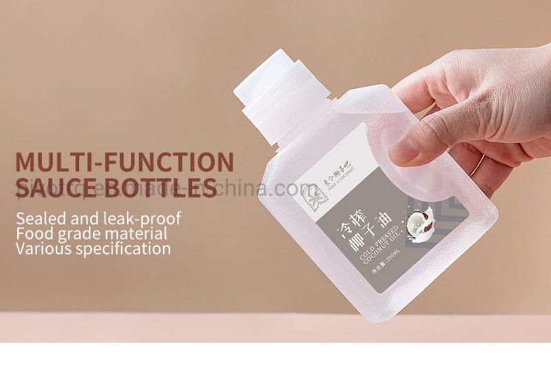 Orange Juice Coconut Oil Bottle Plastic Flat Square Bottle 390ml Disposable PP Milk Tea Cup Juice Drink Bottle