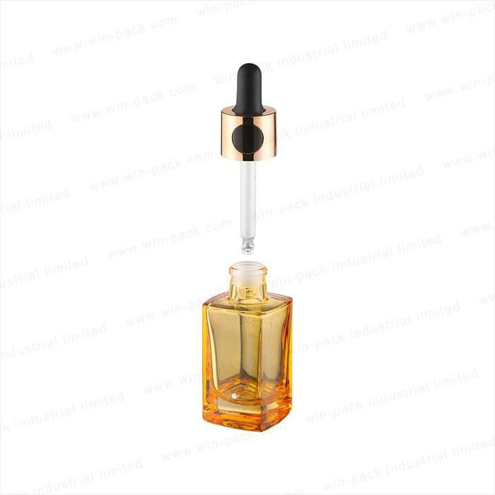 Hot Sale 30ml Glass Dropper Transparent Orange Color Glass Shiny Collar Bottle with Flat Shoulder