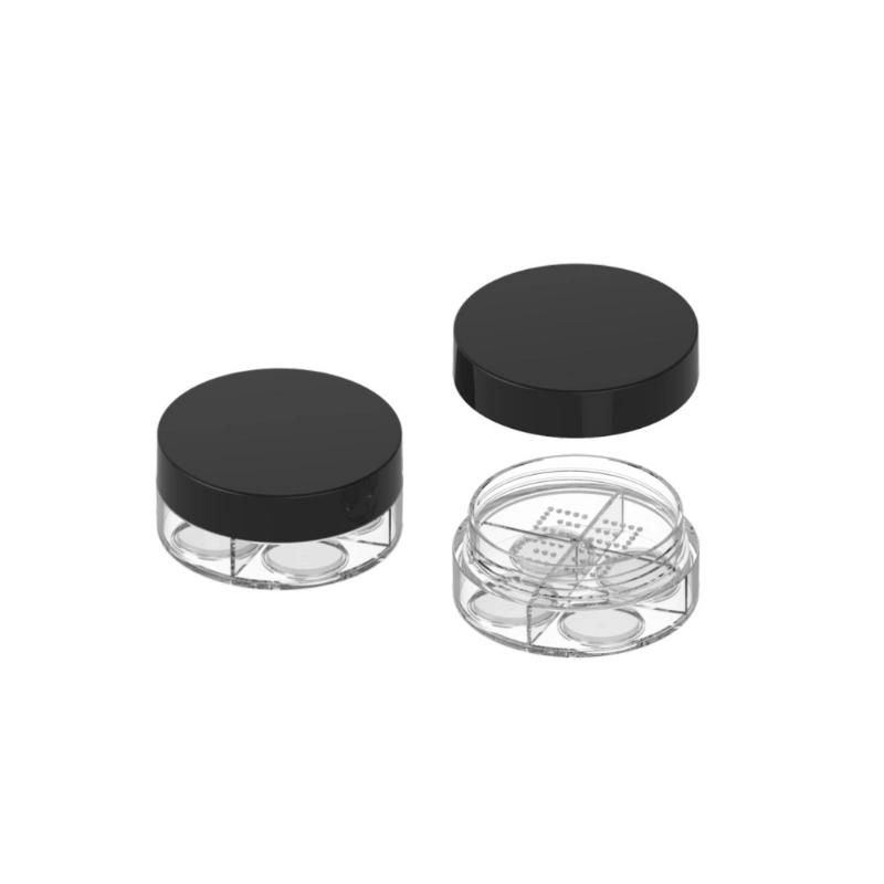 4 Wells Empty Round Plastic Loose Powder Case with Sifter Custom Clear Plastic Jar for Loose Powder