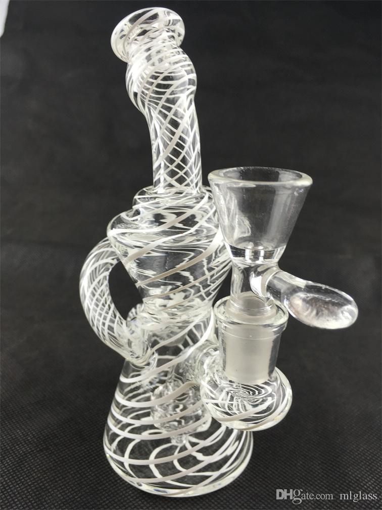 Hand Drawn White Spiral Creative Glass Bottle Water Pipe