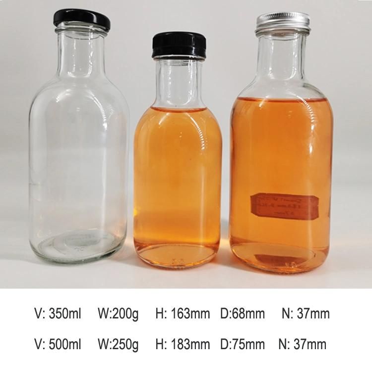 350ml 500ml Glass Bottle with Tinplate Plastic Alu. Screw Cap for Beverage Juice Beer Packing