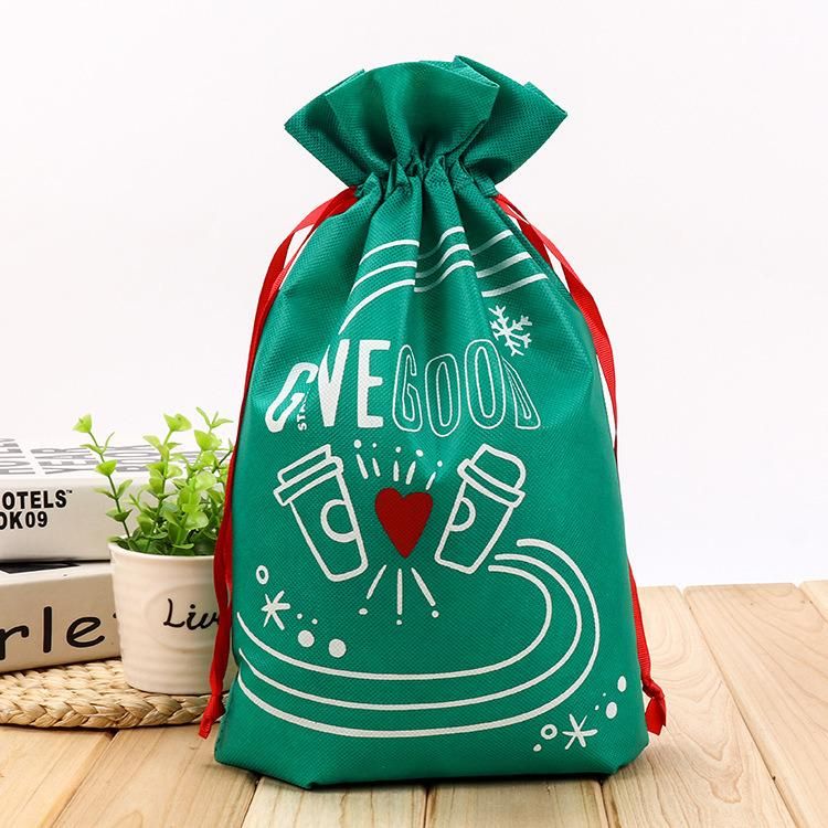 Christmas Nonwoven Customized Reuable Eco-Friendly Non Woven Fabric Packaging christmas Festival Gift Drawstring Bag