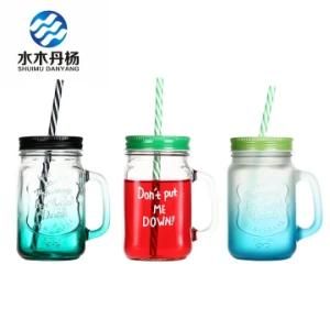 350ml 500ml Handle Straw Mason Glass Jar Food Storage Drinking Bottle