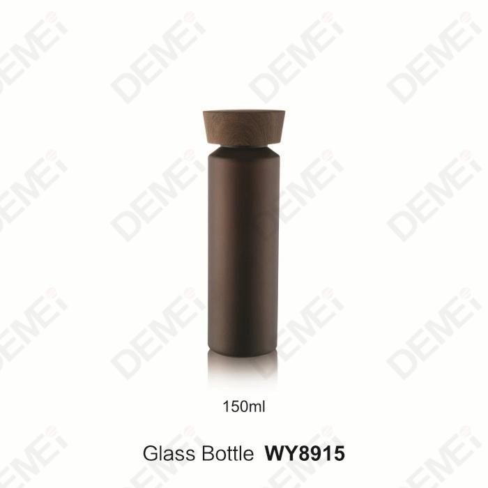 40/100/120/150ml 50g Cosmetic Skin Care Packaging Brown Straight Round Toner Lotion Glass Bottle and Cream Jar with Imitation Wood Grain Cap