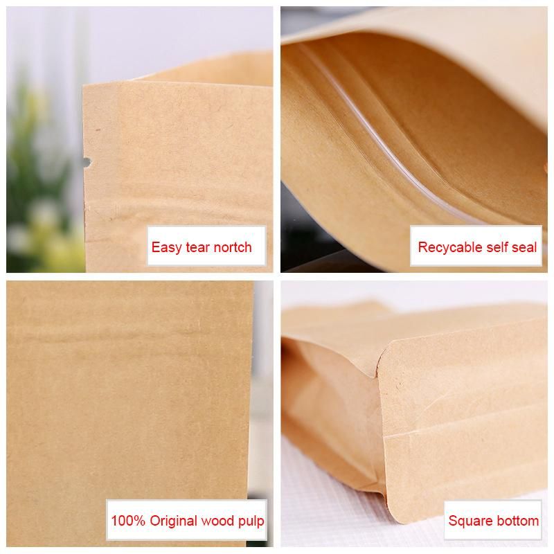 Flat Bottom Brown Kraft Seal Zipper Paper Pouch with Window