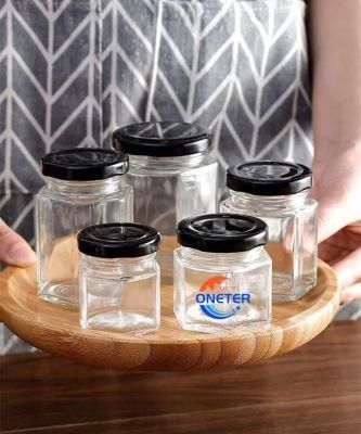 Wholesale Print Logo Empty Hexagon Round Square 730ml 500ml 250ml 200ml Jams Spice Honey Glass Jar with Metal Lid