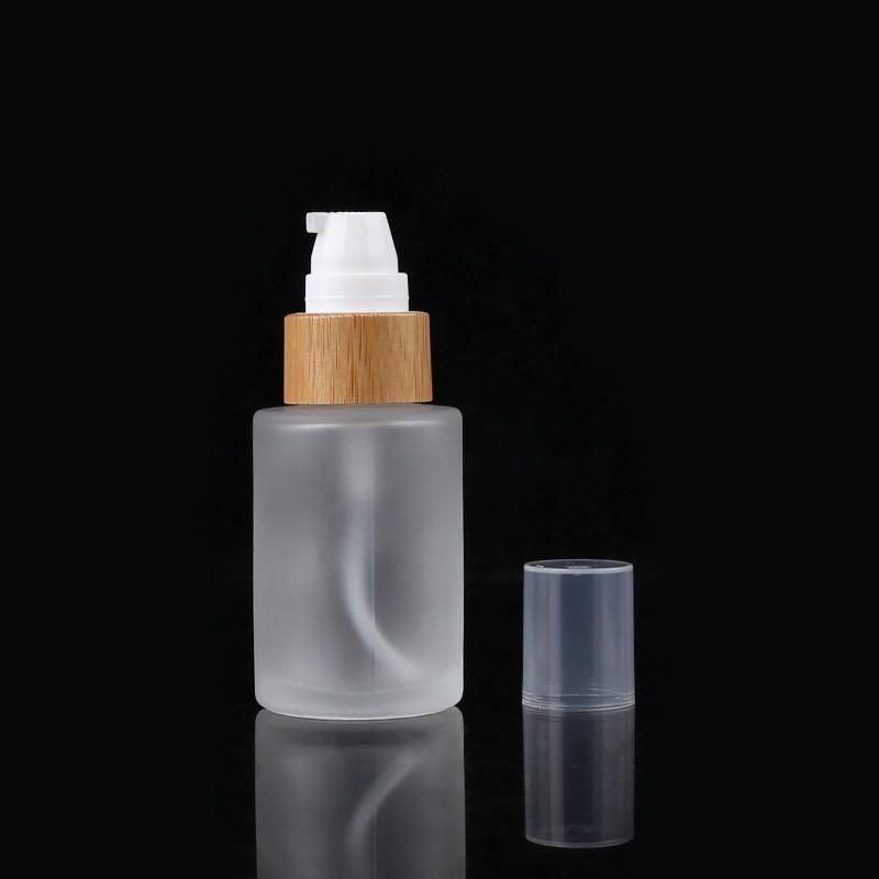 30ml 50ml 100ml Frosted Cream Glass Bottle Emulsion Glass Container Liquid Foundation Case Serum Bamboo Dropper Bottle Lotion Shampoo Liquid Soap Glassware