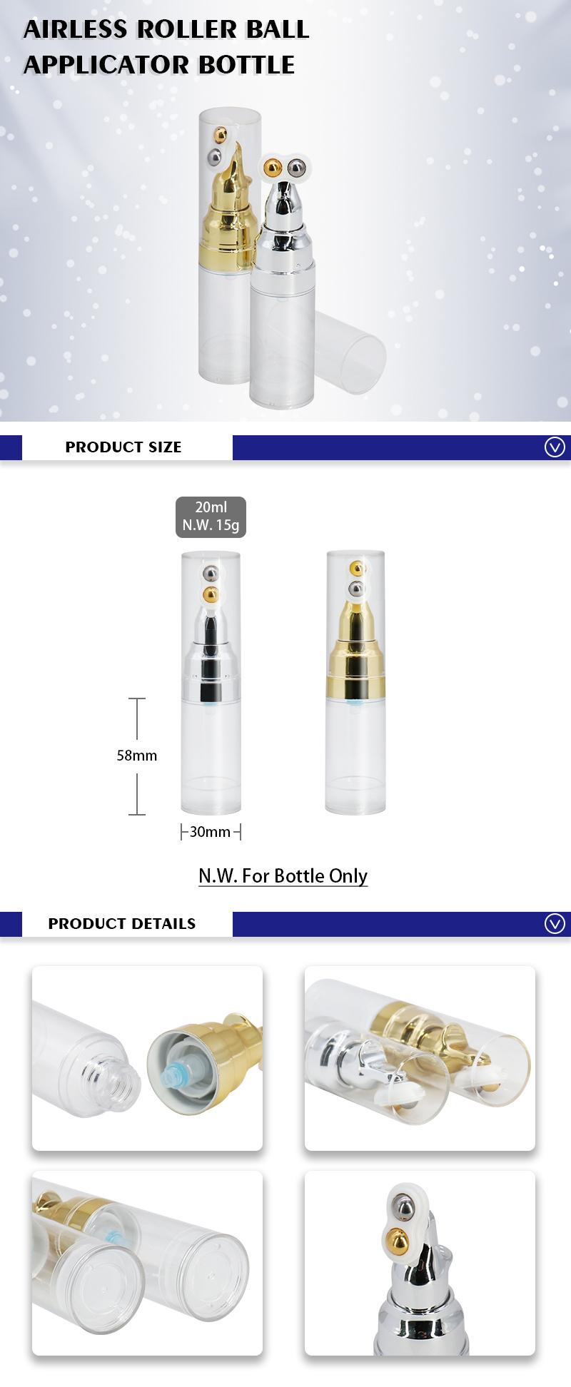 China Manufacturer 20ml Cosmetic as Packaging Empty Airless Pump Bottles with Roller Ball