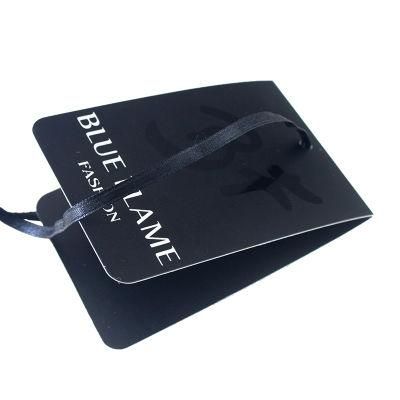 Matte Lamination UV Logo Center Folded Clothing Black Paper Hang Tag