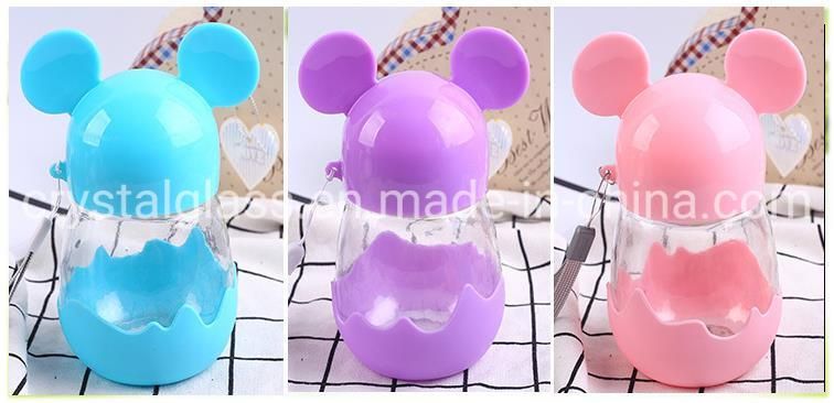 300ml Lovely Design Glass Water Bottle with Mickey Cap