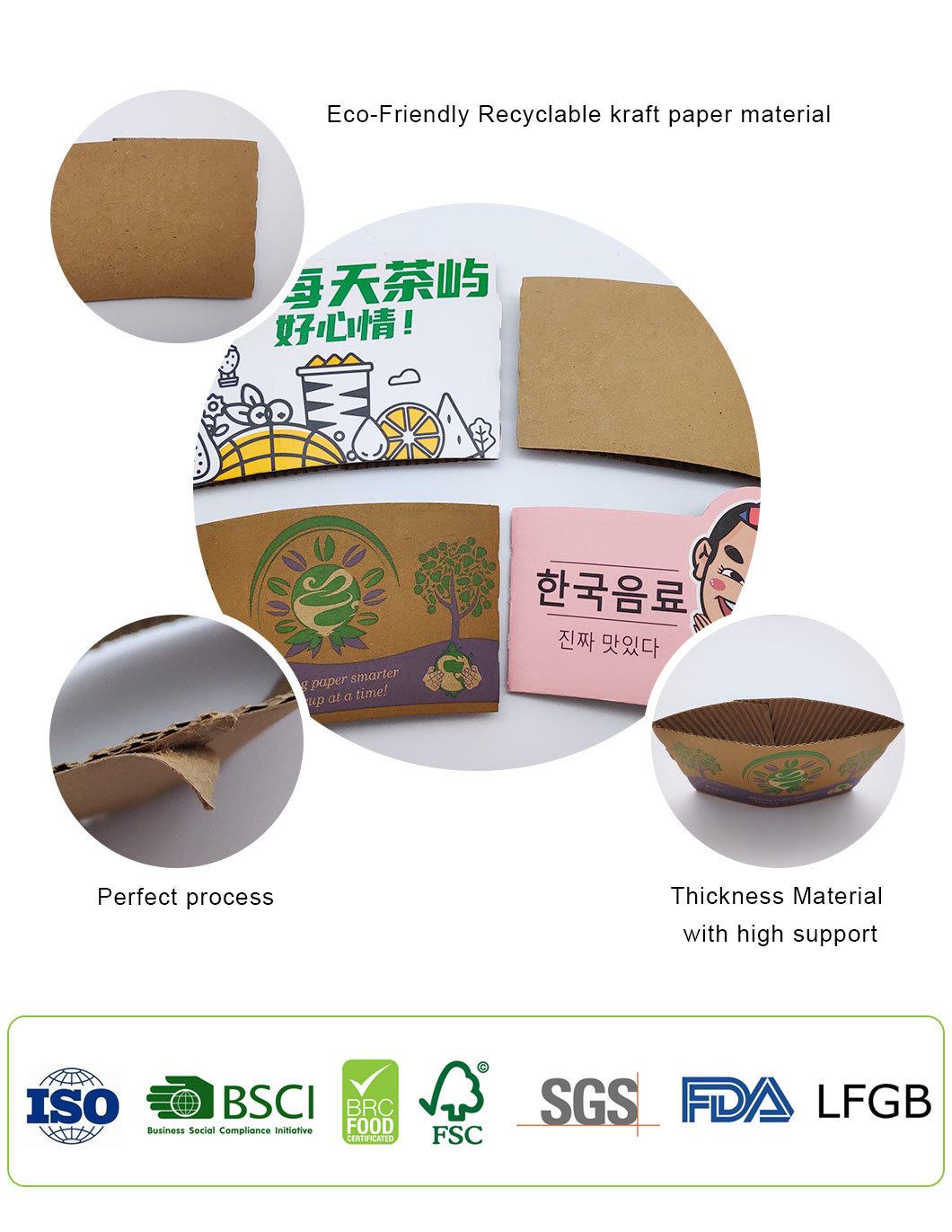 12oz Eco-Friendly Disposable Kraft Paper Cup Sleeve for Hot and Cold Beverage