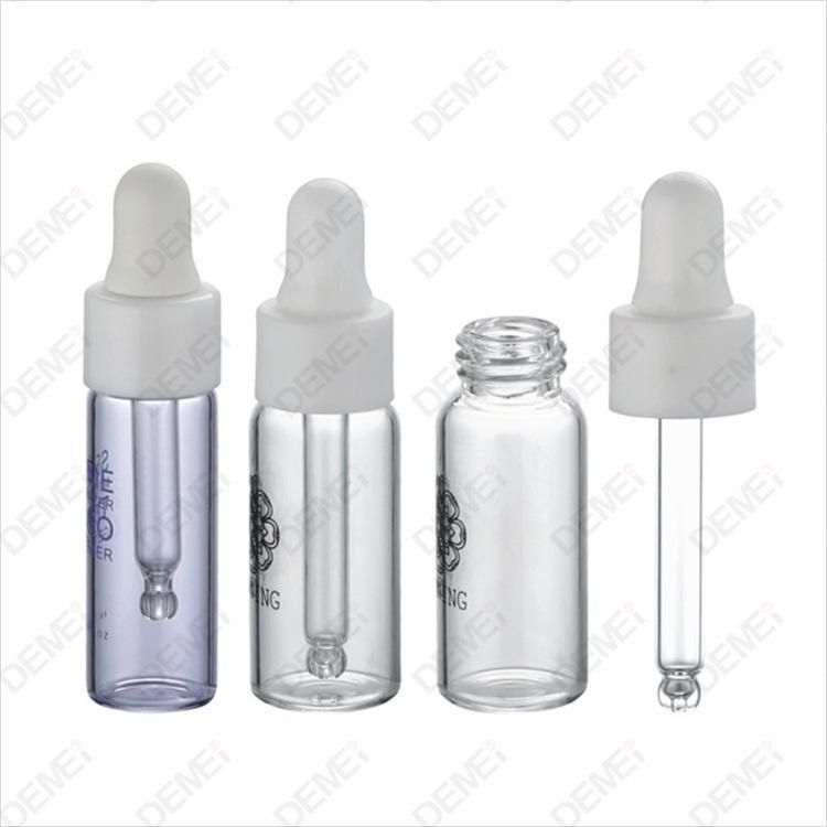 1.5ml-10ml Wholesale Cosmetic Packaging D16mm Mini Sample Straight Round Clear Serum Essential Oil Tube Glass Bottle with 13mm Silver Dropper Cap