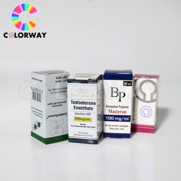 Free Design Gold Silver Hot Foil Embossing UV Steroids 2ml 5ml 30ml 50ml 10ml Hologram Pharmaceutical Medicine Drug Injection Oral Tub Vial bottle Label and Box