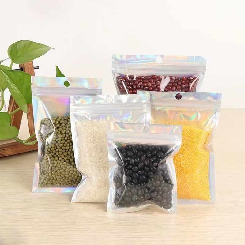 One Side Transparent Holographic Packaging Small Ziplock Mylar Hologram Packing Bags