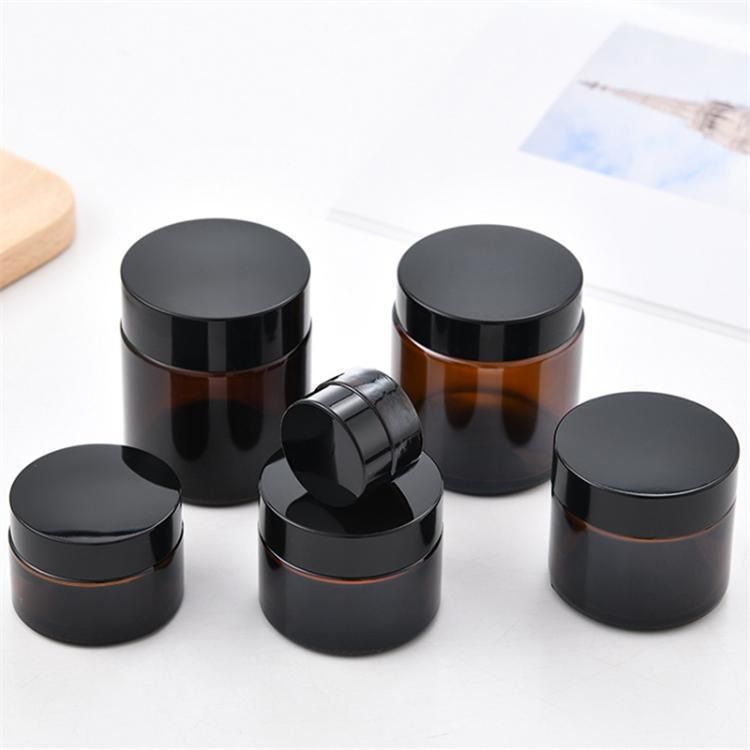 50ml 60ml 100ml Empty Amber Cosmetic Cream Jar with Black Lid Wholesale