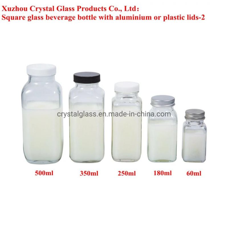 250ml 350ml Wide Mouth French Square Organic Juice Glass Bottle, Milk Beverage Glass Bottles