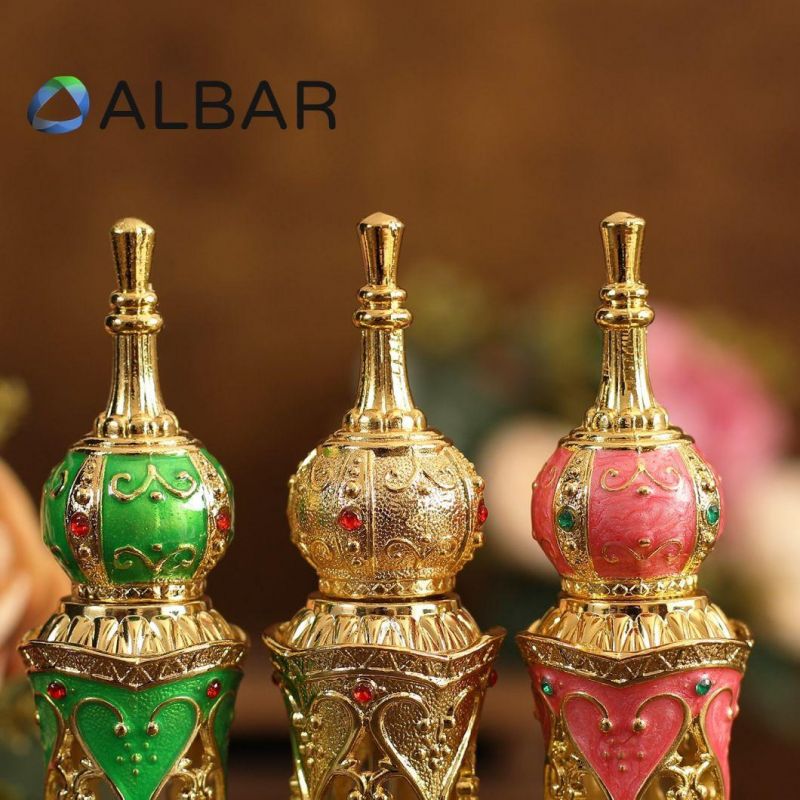 Round Caps Attar Oud Zamac Perfume Bottles with Glass Sticks Green Pink Gold