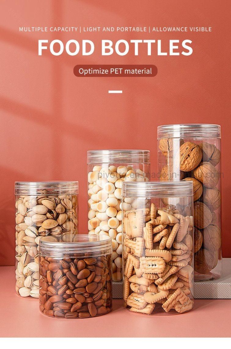 Pet Easy Open Cap Transparent Packaging Bottle Jars for Food Snacks Dry Fruits