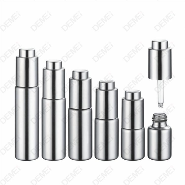 10ml-40ml Wholesale Cosmetic Packaging D27.5mm Stright Round Clear and Amber Serum Essential Oil Tube Glass Bottle with Gold Aluminum Press Button Dropper Cap