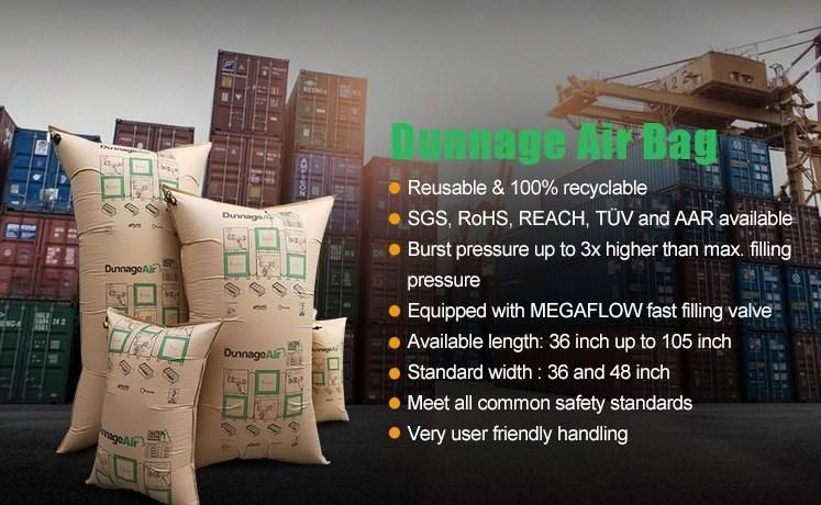 90*180cm Railway Transportation Kraft Paper Dunnage Air Bag for Shipping