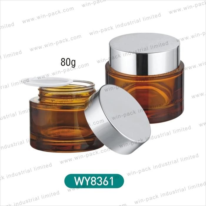 2019 New Design Amber Hand Cream Glass Jar for Cosmetic Packaging 80g