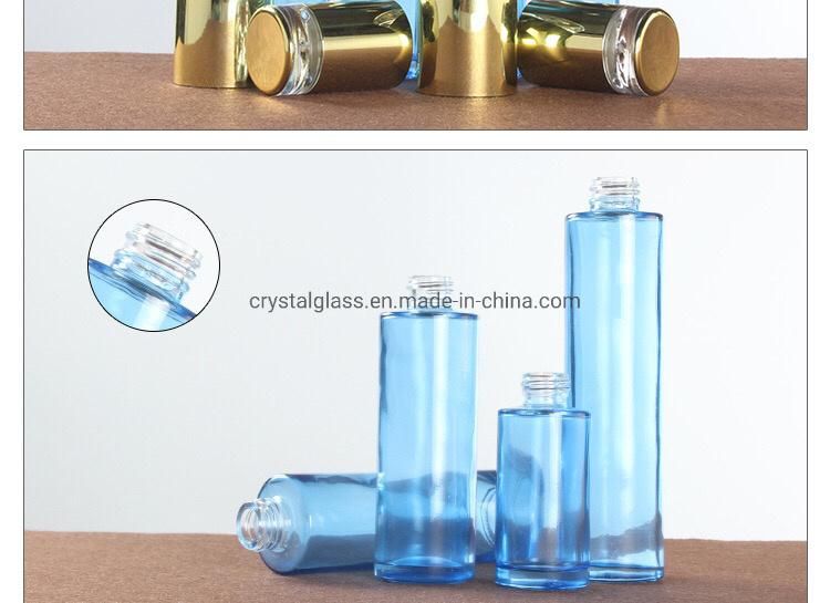 Blue Round Glass Pump Cosmetic Jars with Airless Pump