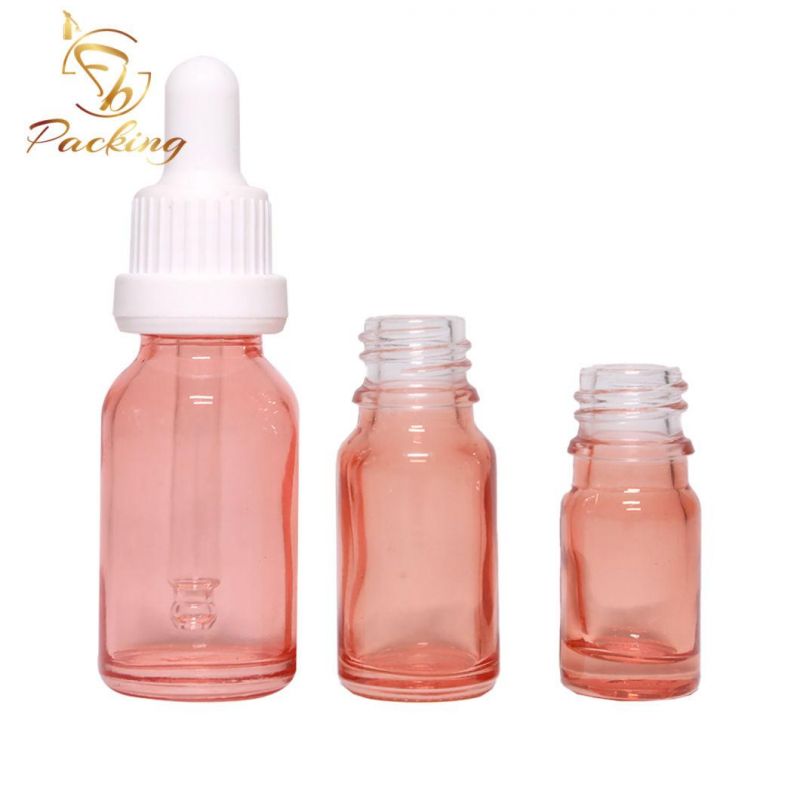 5ml 10ml 15 Ml Customized Pink Glass Essential Oil Bottle with White Tamper-Proof Cap White Dropper